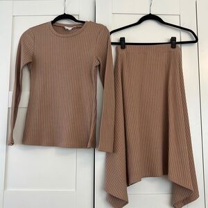 Bliss tan ribbed skirt set